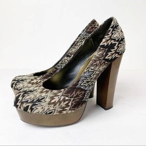 Bamboo Platform Brown Zig Zag Heels SZ 8.5